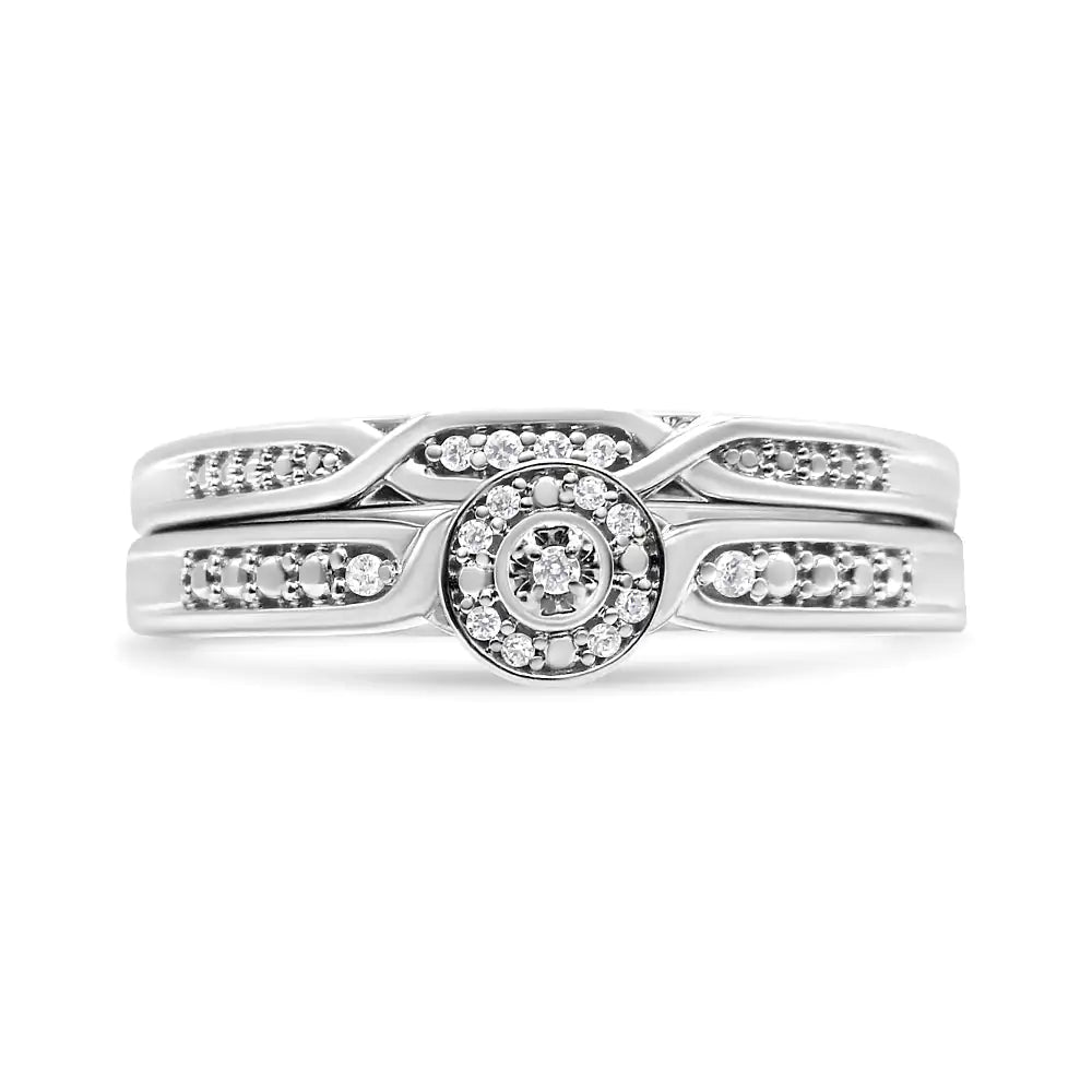 .925 Sterling Silver Diamond Accent Frame Twist Shank Bridal Set Ring and Band (I-J Color, I3 Clarity)