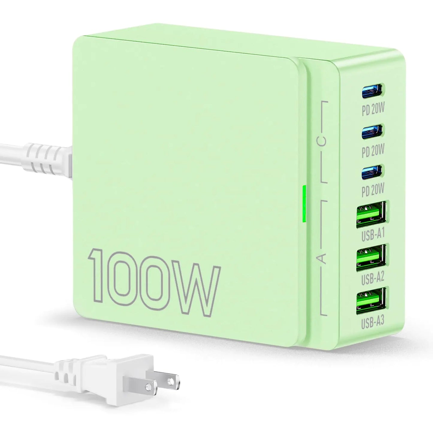 USB C Charger Block Charging Station: 100W 6 Port GaN Fast Charging Brick Hub Cube Box - PD 3.0 Type C & USB A Wall Charger Power Adapter for All iPhone iPad Samsung Android Pixel Series