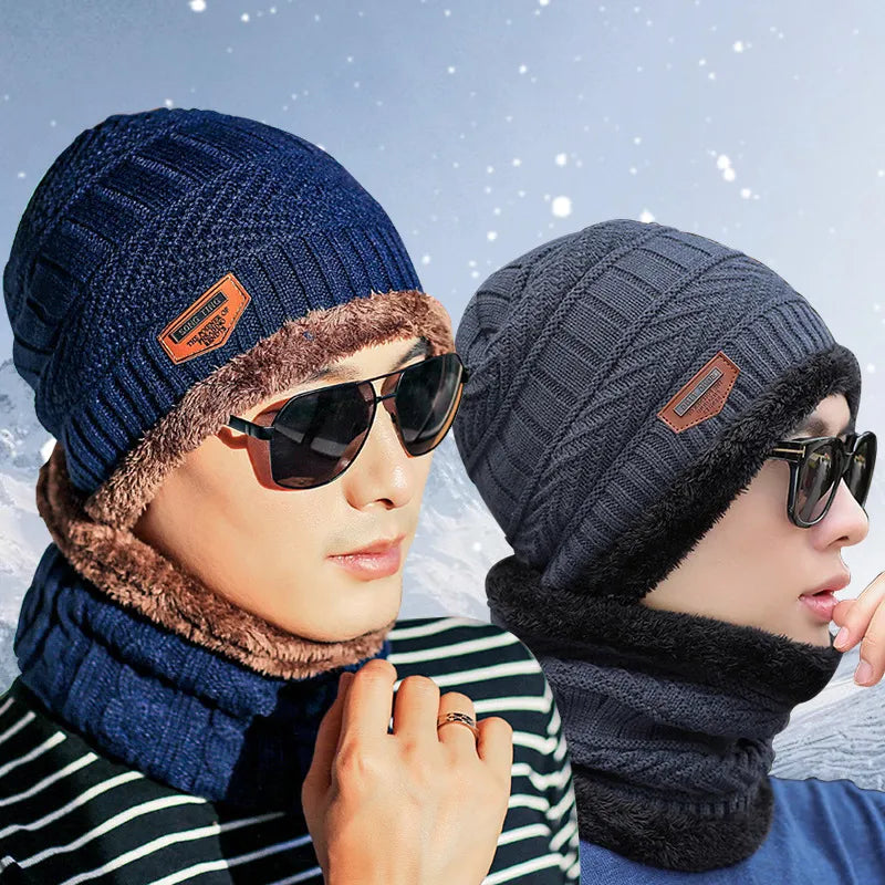 Men's Outdoor Warm Scarf & Fluff Hat